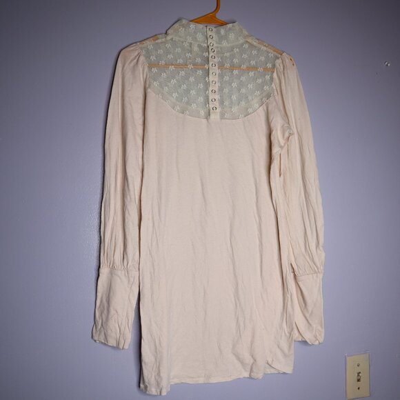 FREE PEOPLE Romantic Lace Victorian mock back button neck cream long sleeve boho - Picture 6 of 8